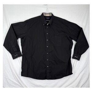 Burberry Black Long Sleeve Button-Down Shirt with Vintage Check Trim